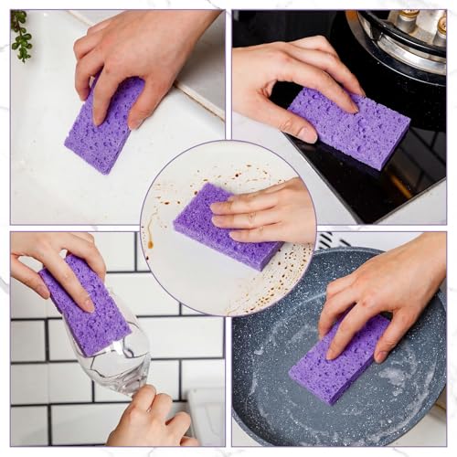 Image of Zhengmy 100 Pieces Sponges Bulk Sponges Kitchen Compressed Sponge Natural Dish Sponge Compressed Wood Pulp Cleaning Without Scratching for Kitchen Bathroom, 3.9 x 2.4 x 0.12 Inch (Purple)