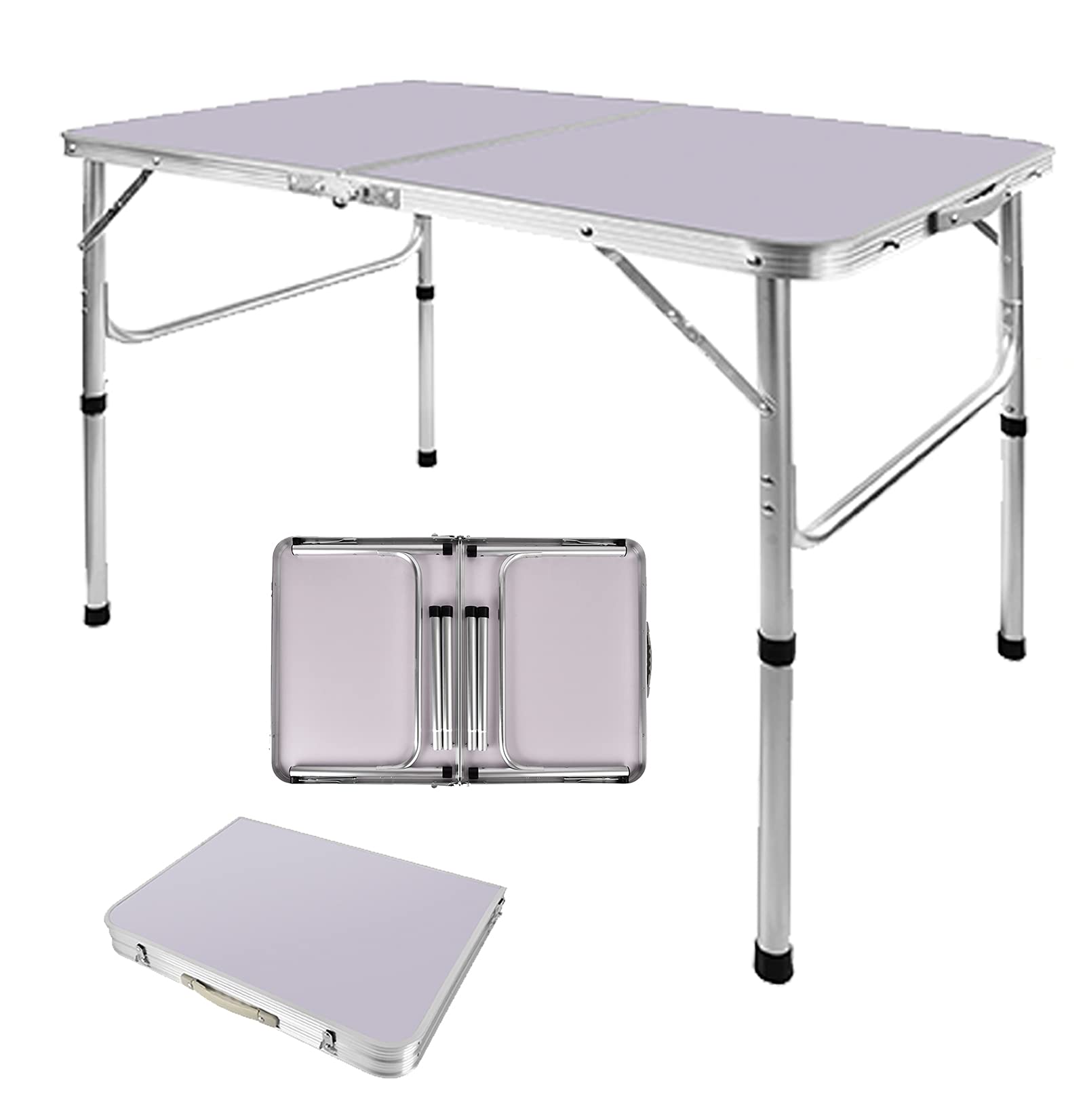 Dining Folding Table, 3ft Aluminium Picnic Table with Carry Handle, Portable Lightweight Aluminium Fold Up Desk for Outdoor BBQ Party/Car Boot Stall/Buffet/ Wedding/Garden/Fair, 2 Adjustable Height-image-35