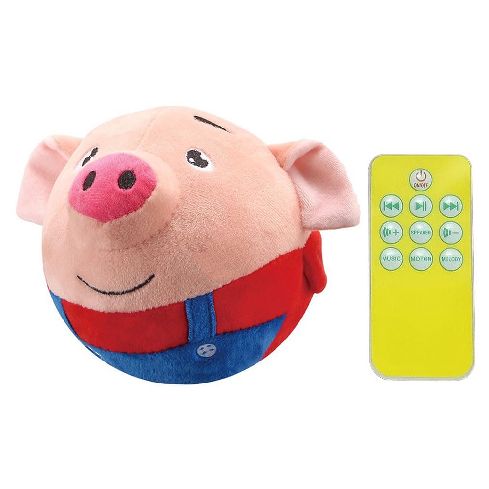 RuiDay Bouncing Pig Plush Toy - Interactive, Talking, Washable for Small/Medium Dogs (Red Pig)