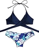 MOOSKINI Womens Padded Push-up Bikini Set Bathing Suits Two Pieces Swimsuit (XL, Navy)