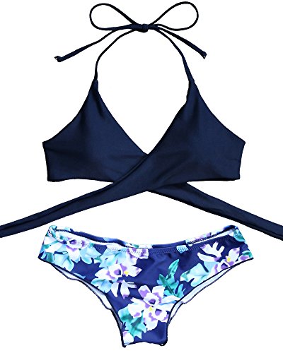 MOOSKINI Womens Padded Push-up Bikini Set Bathing Suits Two Pieces Swimsuit (XL, Navy)