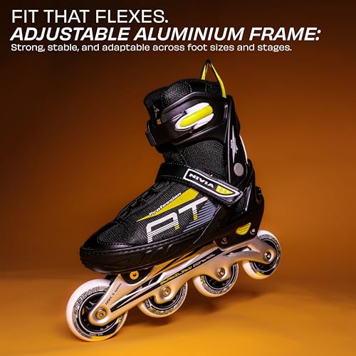 Image of Nivia Classic Inline Skate, Adjustable Inline Roller Skates for Unisex Adults, Outdoor Skating Shoes Roller Blades, 76mm Wheels for Smoother Rides (Large, Black /Yellow)