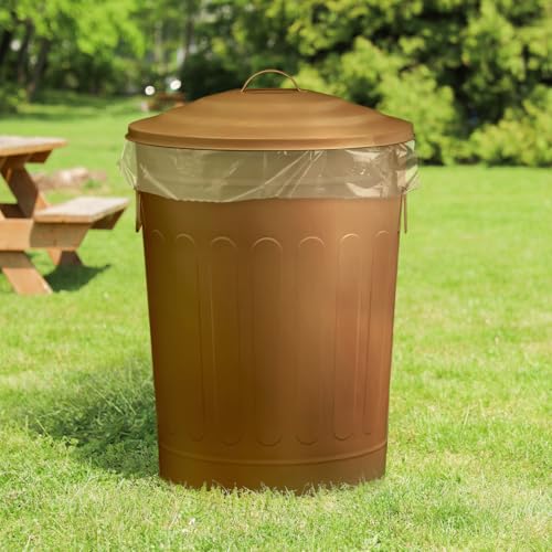 Image of Plexon 13 Gallon Metal Trash Can with Lid Outdoor Vintage Trash Can Steel Retro Garbage Can for Kitchen Farmhouse Rustic Bird Seed Storage Pet Food Cute Bucket, Brown 2 Pack