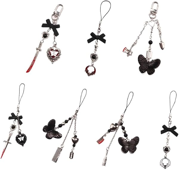 LKIRYUF Gothic Phone Lanyard Butterfly Heart Keychain Pendant Versatile Phone Strap Fashionable Accessory for Phones Trendy Accessory - 1