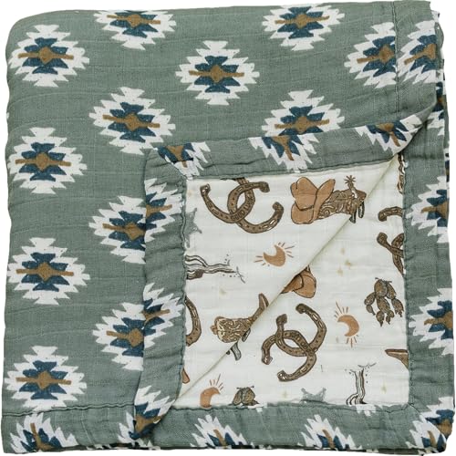 Mebie Baby Muslin Quilt, Southwest Aztec and Outlaw Cowboy, 100% Muslin Cotton Baby Blankets for Girls and Boys, Muslin Baby Blanket for Newborns, 47