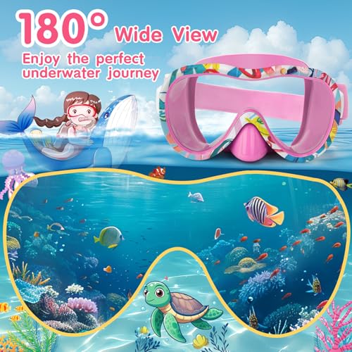 iGym Kids Swim Goggles, Snorkel Mask Diving Mask Swimming Goggles with Nose Cover and Elastic Straps Cover & Mesh Bag & Ear Plugs - Thumbnail 6