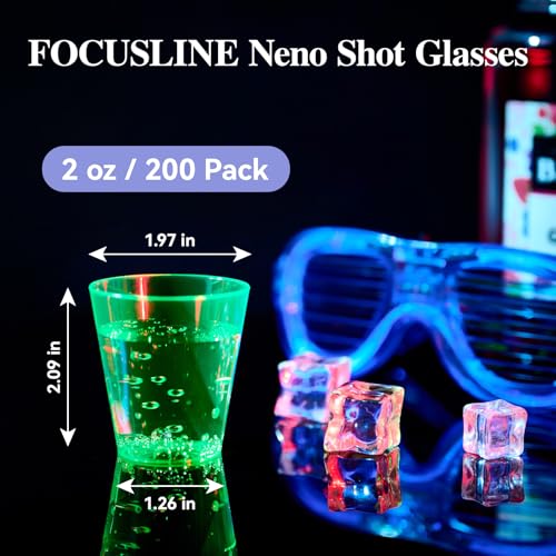FOCUSLINE 200Pack 2 Oz Plastic Shot Glasses Set, Neon Party Mini Glasses by FOCUSLINE - Used condition - Image 3