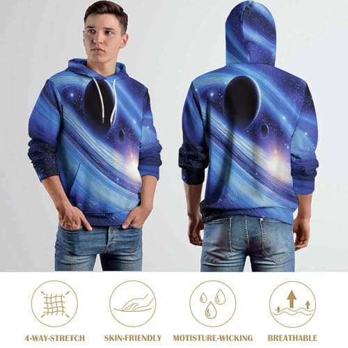 Sweat à capuche imprimé 3D pull à manches longues univers espace avec poches