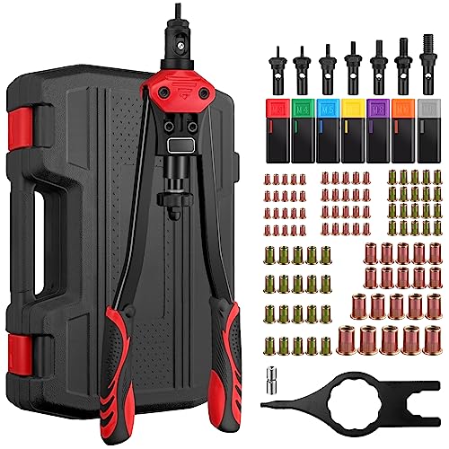 Proster Rivet Nut Tool 16'' Heavy Duty Hand Rivet Nut Gun with 7 Mandrels M3 M4 M5 M6 M8 M10 M12 Rivnut Gun 100PCS Rivnut for Home and Workshop