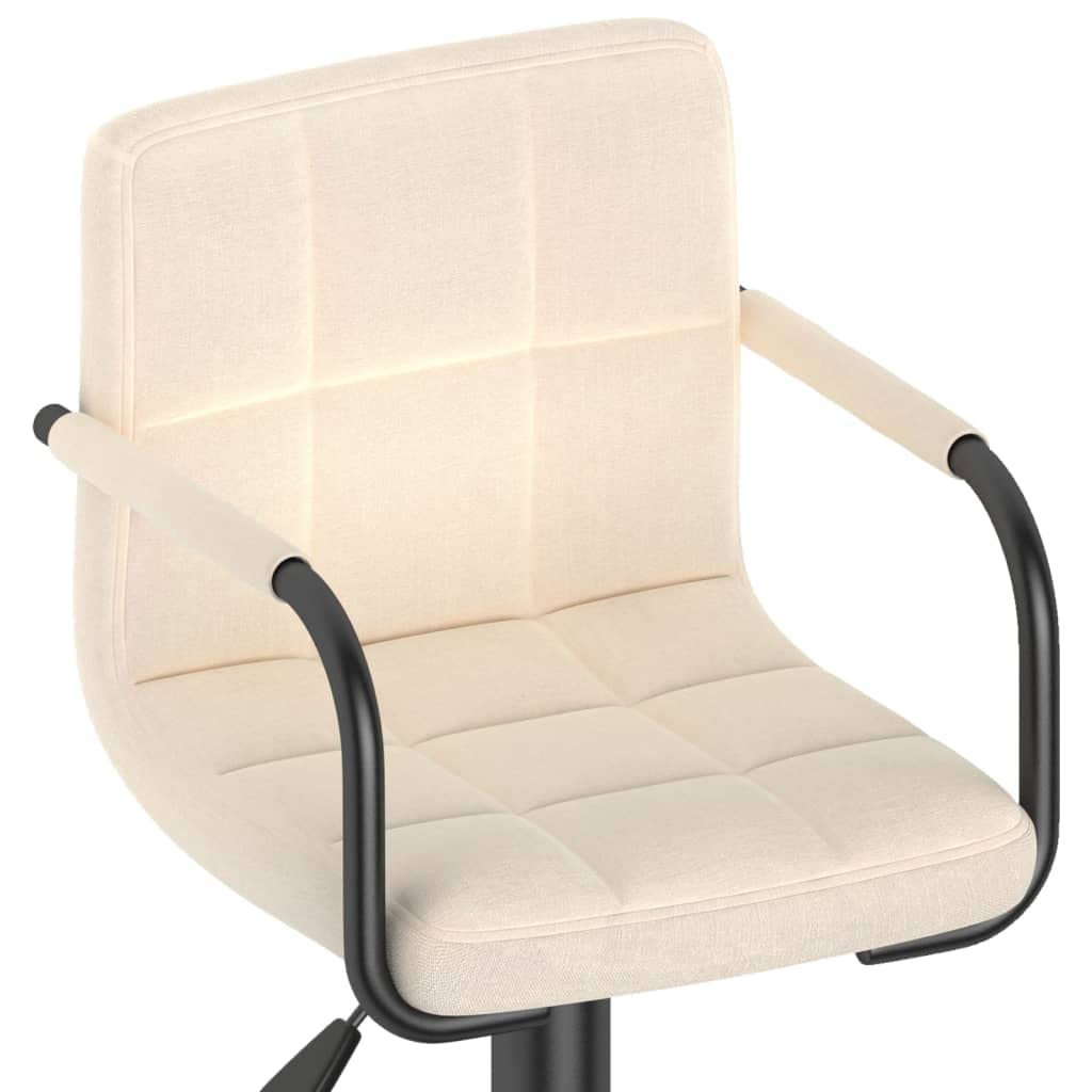 Taboret barowy kremowy materiał z podnóżkiem i oparciem, regulacja wysokości i obracany o 360 stopni, stal malowana proszkowo, 48 x 47 x 90-111 cm, idealny do ladu, kuchni, jadalni, salonu
