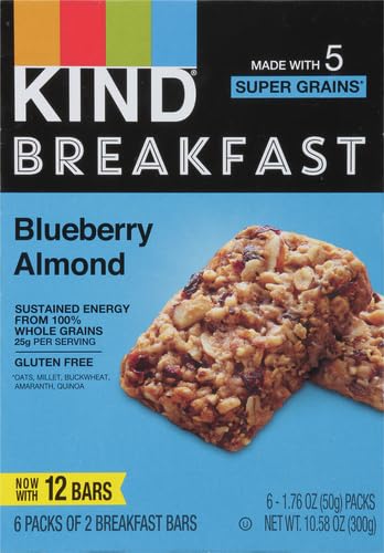 Image of KIND Breakfast Bars, Blueberry Almond, Healthy Snacks, Gluten Free, 100% Whole Grains, 3g Protein, 6 Count (Pack of 2)