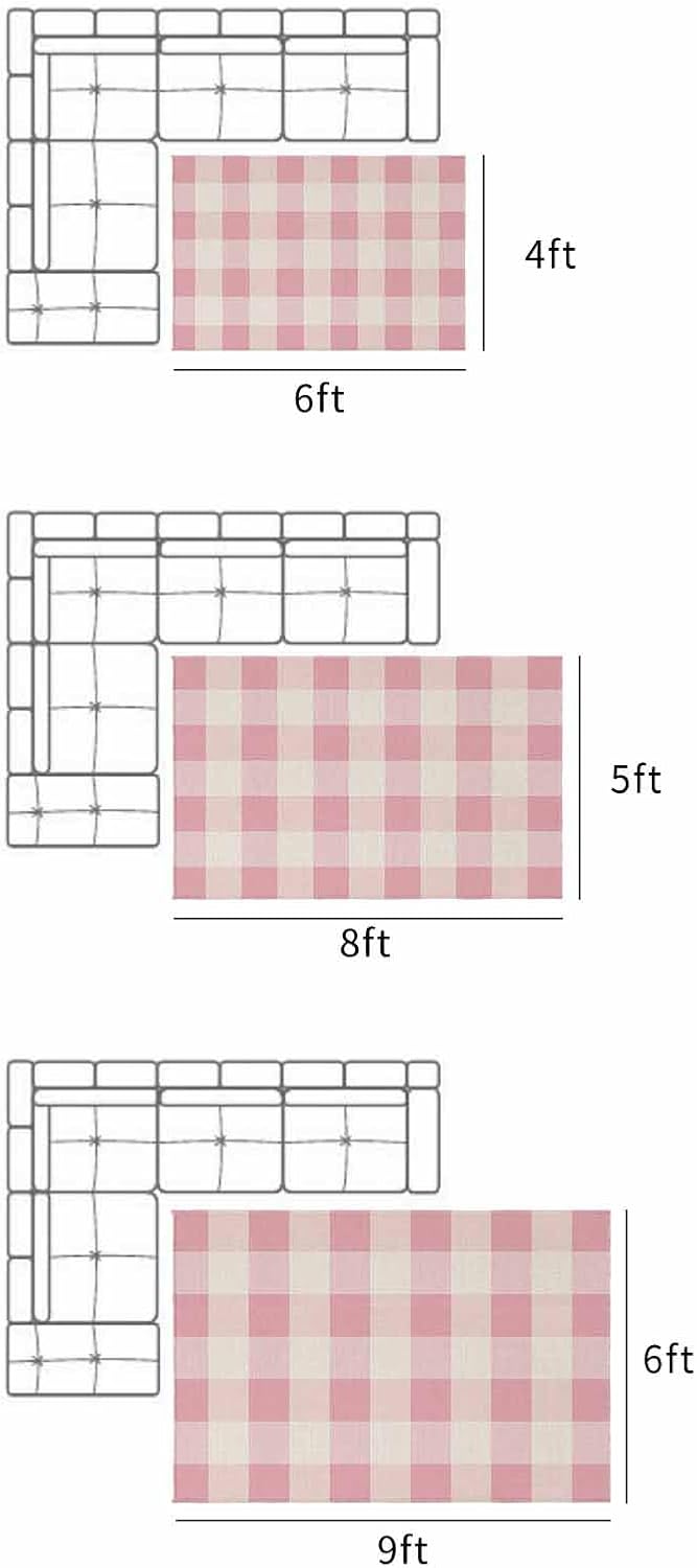Outdoor Rug 4x6 ft Pink White Plaid Outdoor Large Area Rug Non Slip Rubber Abstract Art Washable Front Door Mat RV Rug Camping Carpet Patio Outdoor Rugs for Backyard Balcony Deck Porch Indoor