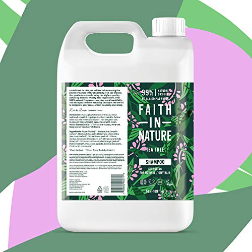 Faith In Nature Natural Tea Tree Shampoo, Cleansing, Vegan & Cruelty Free, No SLS or Parabens, For Normal to Oily Hair, 5L Refill Pack - Image 3