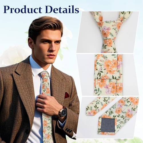 Image of Floral Ties Skinny Tie for Men, Cotton Mens Neckties for Weddings | 2.56'', floral, slim, soft and comfortable, men's neckties for casual, business, party, daily, dating