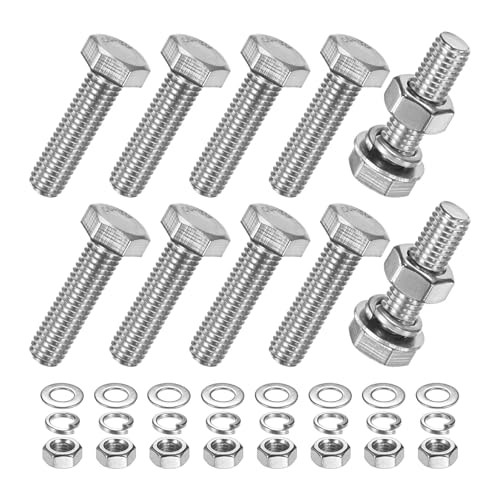 M METERXITY 10-Pack Hex Head Screw Bolt with Nuts Flat &amp; Lock Washers M8x30mm Stainless Steel Bolts and Nuts Kit Fully Threaded Metric Bolt Assortment for Equipment/Machinery