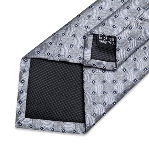Image of DiBanGu Mens Silk Plaid Tie and Pocket Square Set | Elegant Silk Formal Tie Set, Woven Check Necktie and Cufflinks Tie Clip Set, Perfect for Wedding Party, Comes in Gift Box