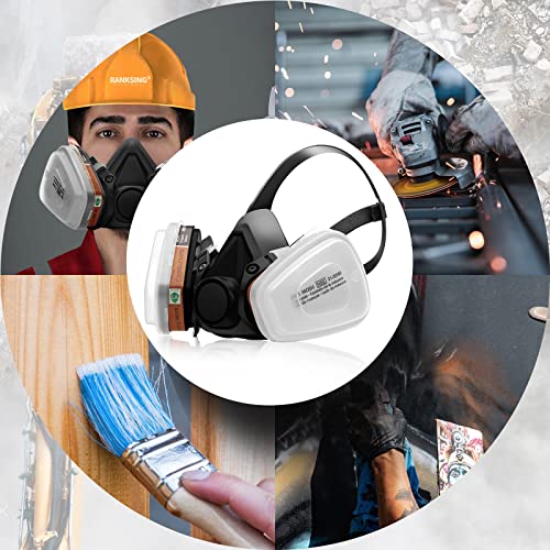 Ranksing Reusable Respirator Professional Half Facepiece Gas Mask For Dust/Organic Vapors/Smells/Fumes/Sawdust/Asbestos For Painting,Staining,Spraying,Sanding,Cutting,Polising And More (Black) #TOP5