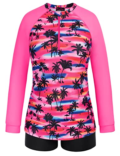 Hanna Nikole Women 2 Piece Rash Guard Shirts Sun Protection Swim Shirts Upf 50+ With Boy Shorts Swimwear Rose Red 24W #TOP17