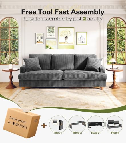 Image of Kidirect 87in Corduroy Couch, 3 Seater Sofa, Sofas & Couches, Grey Couch