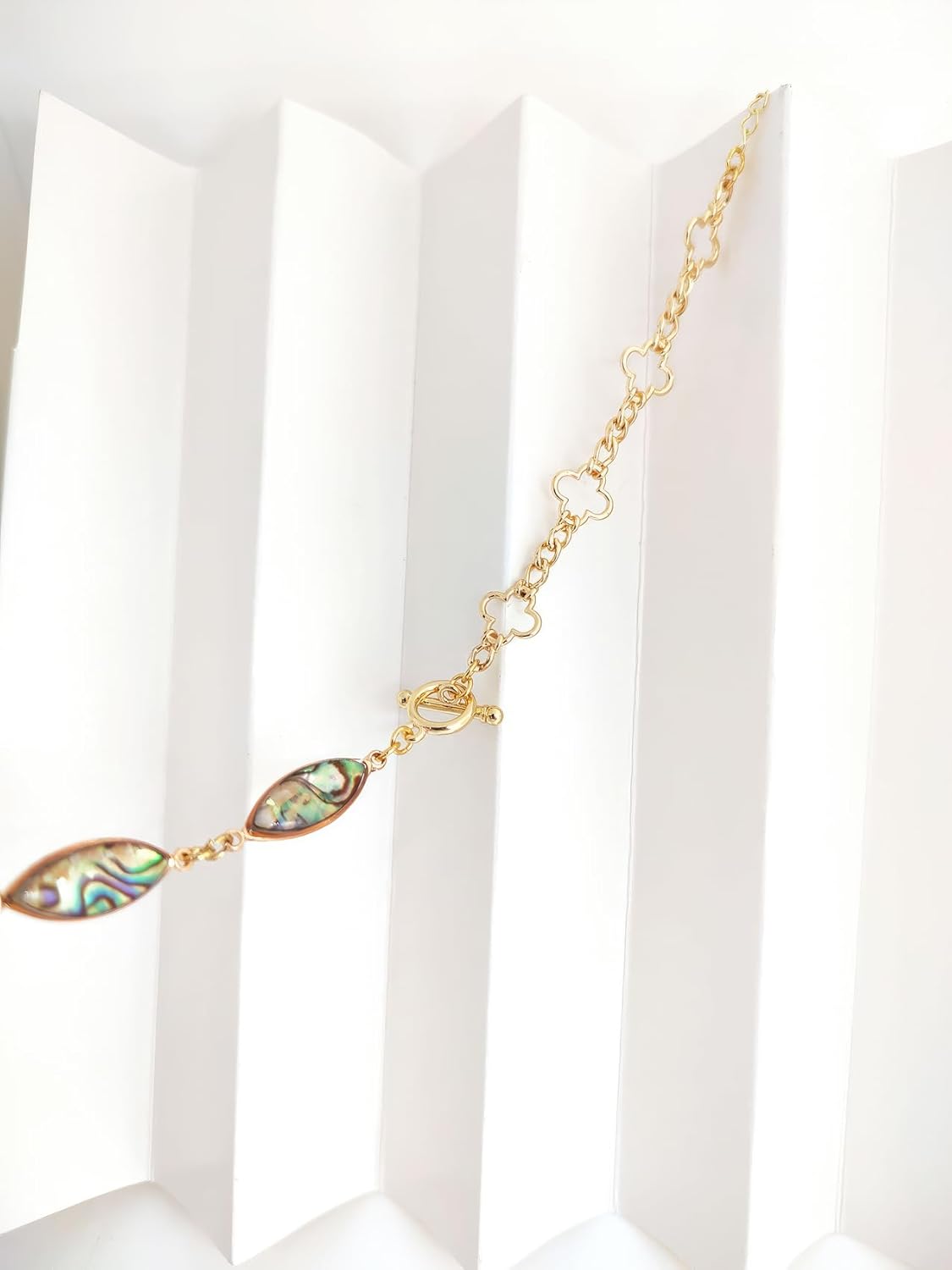 Miniatura 5 de Pulsera de cadena de eslabones cubanos chapada en oro de 18 quilates, delicada cadena de eslabones de clip plano, pulsera ajustable de concha de