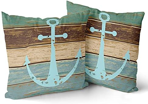 Giwawa Nautical Anchor Rustic Wood Throw Pillow Cover Set of 2 Decorative Pillow Case for Sofa Couch Bed Office Car 18x18 inch