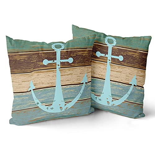 Giwawa Nautical Anchor Rustic Wood Throw Pillow Cover Set Of 2 Decorative Pillow Case For Sofa Couch Bed Office Car 18X18 Inch #TOP7