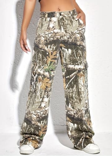 Camo Pants Women High Waist Baggy Wide Leg Camouflage Army Fatigue Jean Trousers Slim Fit Pockets Joggers Sweatpants3