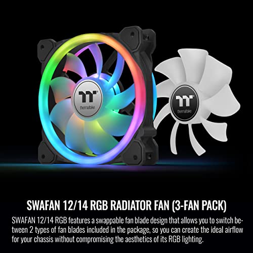 Image of Thermaltake SWAFAN 12 RGB Radiator Fan TT Premium Edition 3 Pack, Swappable Fan Blade Design, Customizable air Flow Direction, 2000 RPM, CL-F137-PL12SW-A, 120mm Black