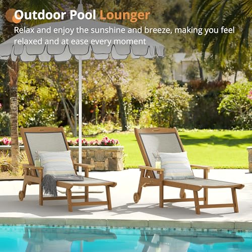LUE BONA Chaise Lounge Chair Outdoor, HDPS and HDPE Wicker Material, Patio Lounge Chair with Adjustable Backrest, Resin Pool Lounge Chairs with Wheels for Backyard, Poolside and Deck,Teak - Thumbnail 2
