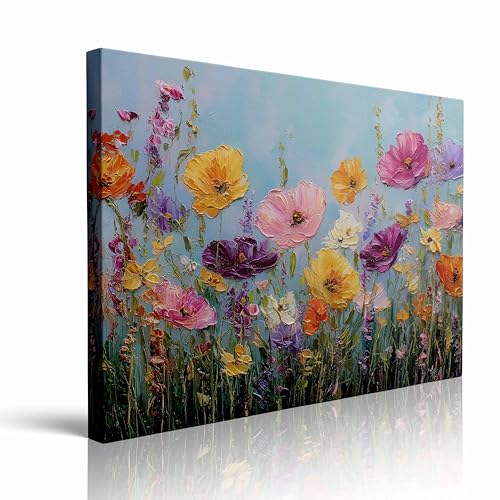 Vibrant Wildflower Poppy Canvas Wall Art Framed Painting Bold Impasto