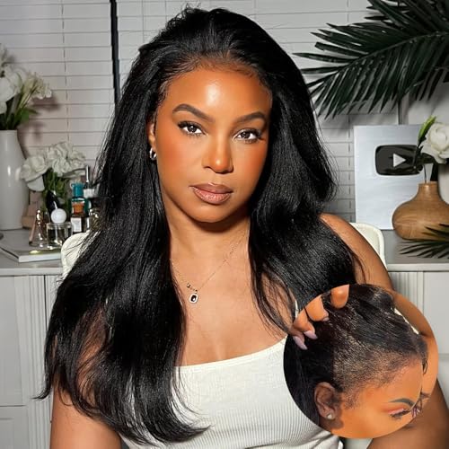 Ruinafen Kinky Straight Human Hair Wigs 4C Edges Hd 13x6...