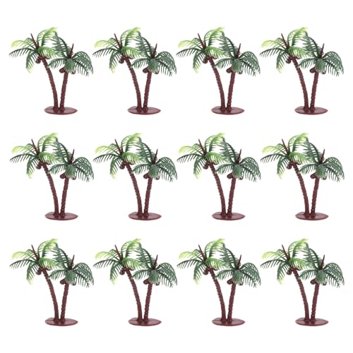 PATIKIL 2.8' Miniature Plastic Coconut Palm Tree, 12 Pack Mini Tree Decor Micro Plant Model for DIY Beach Landscape Prop Decoration, Green