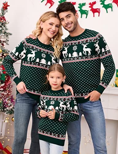 Image of MISSKY Family Christmas Sweater Crew Neck Reindeer Snowflakes Knitted Pullover for Women /Men /Kids