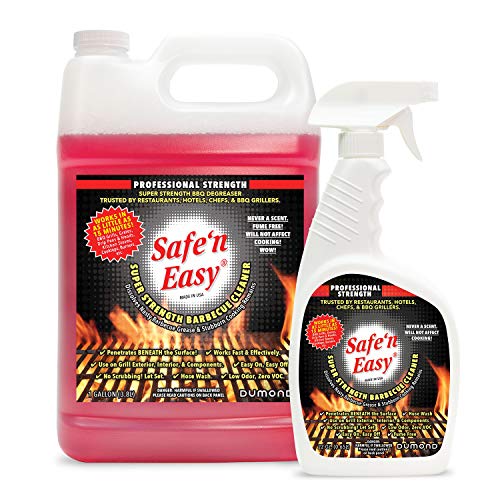 Safe 'n Easy BBQ Grill Cleaner and Degreaser Spray, Heavy Duty Low Odor, No Scrubbing, Spray On, Rinse Off (22 oz Spray, 1 Gallon Refill)