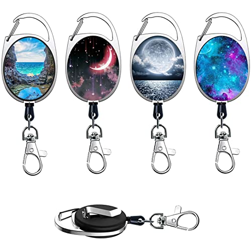 Ulife Mall 4 Piezas Llavero Retráctil, Mosquetón de Carrete de Tarjeta y Clip de Cinturon con Cordón de Nylon Extensible Retractable Keychains con Patrones de Animales para Soporte de Tarjeta ID