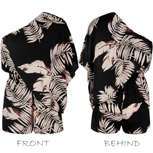 Image of CUPSHE Women's One Shoulder Romper 3 /4 Sleeve Wide Leg Mini Jumpsuit Short Draped Bodice Romper Casual Summer Loose Outfit