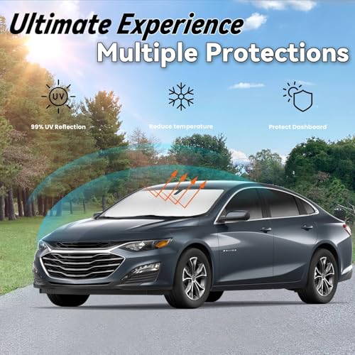 Image of Windshield Sun Shade for Chevrolet Malibu 2016-2025, Car Front Window Sunshade with 240T Sun Visor Protector Blocks UV Rays Heat Sun Shield Accessories