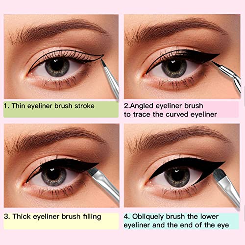 Eyeliner Brush Set Gel Liner Makeup Brushes- Multicolor Ultra Fine Bent Pencil Point Eyeliner Brush Thin Slanted Flat Angle For Precision Liner, Synthetic Bristles Eyebrow Makeup Tool #TOP3