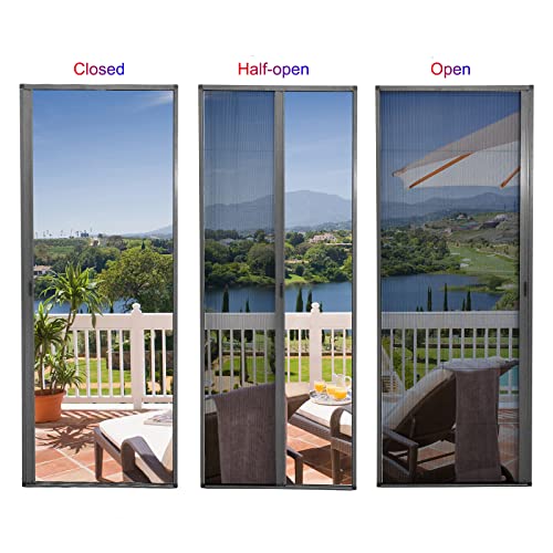Makefeile Retractable Sliding Metal Frame Screen Door Indoors Security Patio Mesh Serving For Front Back Doors Storm Screen Mesh White Custom Size. #TOP1