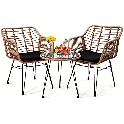 KROFEM 3 Piece Wicker Patio Bistro Furniture Set Cover