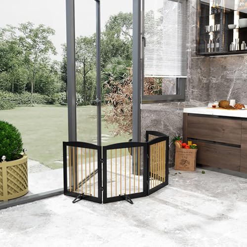 Absperrgitter Hund,Schutzgitter Holz, Freistehendes Hundeabsperrgitter Türgitter Treppengitter Schutzgitter Hund Faltbar Weiß… – Ansicht 2