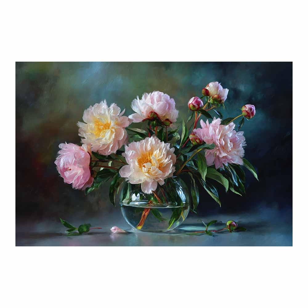 Hoqiu Multicolor Canvas Wall Art Vase Of Pink Peonies Artwork, Wall Decoration Living Room Bedroom Hallway Stairs Decoration.(Multicolor)-70X100cm Unframed