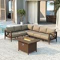 MAISON BACKYARDS Outdoor Sectional Sofa Set with Fire Pit Table 6 Seat Patio Conversation Set Aluminum Patio Furniture for Backyard Deck Garden