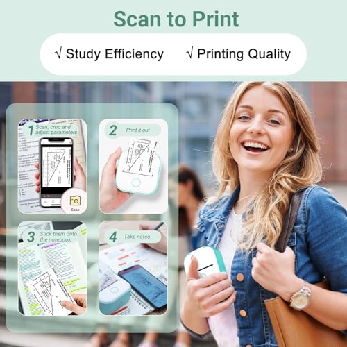 Memoking Mini Printer - Sticker Printer Mini Thermal Printer T02 Sticker Maker Machine Mini Portable Printer Pocket Printer Inkless Printer for Anatomy Flashcard, Journal, Note, Kids, Green
