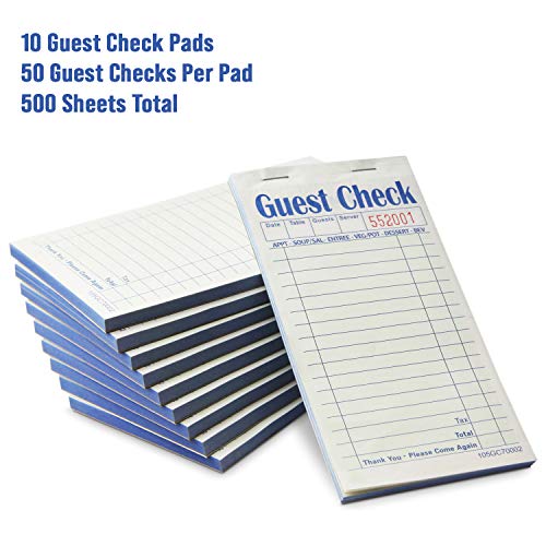 [10 Pads, 50 Sheets/Pad] Double Part Guest Check Pads For Restaurants, Perforated 2 Part Green And White Carbonless Check Book For Bars, Cafes And Restaurant Orders #TOP3