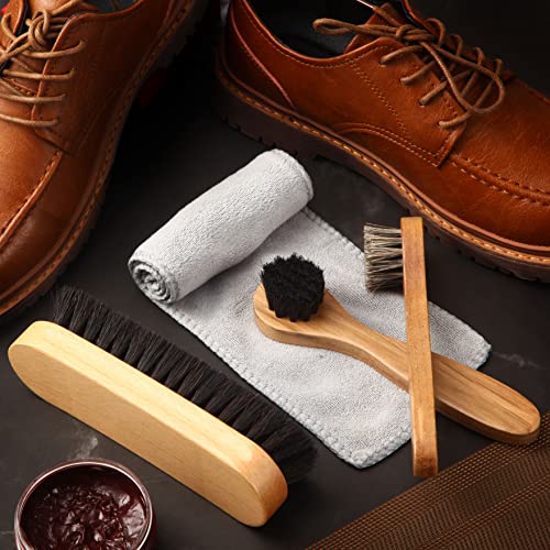 Image of 4 Pcs Horsehair Shine Shoes Brush Kit Polish Dauber Applicators Cleaning Leather Shoes Boots Care Brushes Suede Cleaner Brush with Microfiber Shoe Cloth(4 Pcs Style B)