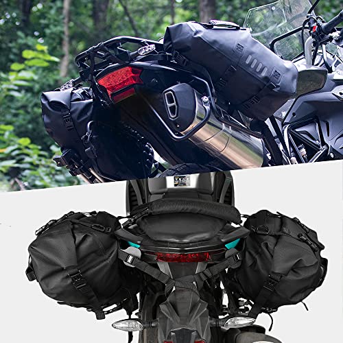 Rhinowalk Torba podsiodłowa na motocykl, wodoszczelna, na silnik, torba boczna, torba na tylne koło, plandeka PCW, zwijana, na podróż, do użytku na zewnątrz i na co dzień, 28 l (14 l x 2)