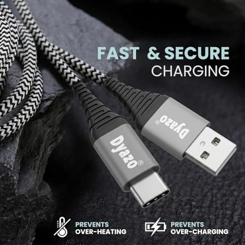 Image of 2.8A Type C Fast Charging Cable | Nylon Braided USB to USB C Charger Cord with Data Sync | Compatible with Samsung, Xiaomi, Realme, Oppo, Vivo & Type C Devices - 3 year Warranty (1M, Black)