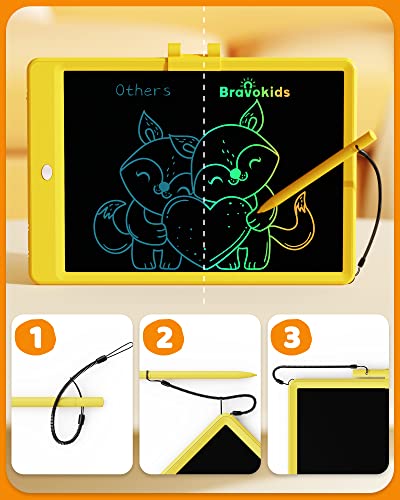 Image of Bravokids LCD Writing Tablet for 3-8 Year Old Girls and Boys - 10 Inch Electronic Doodle Board Drawing Pad, Educational Birthday Gift for Kids and Toddlers (Yellow)