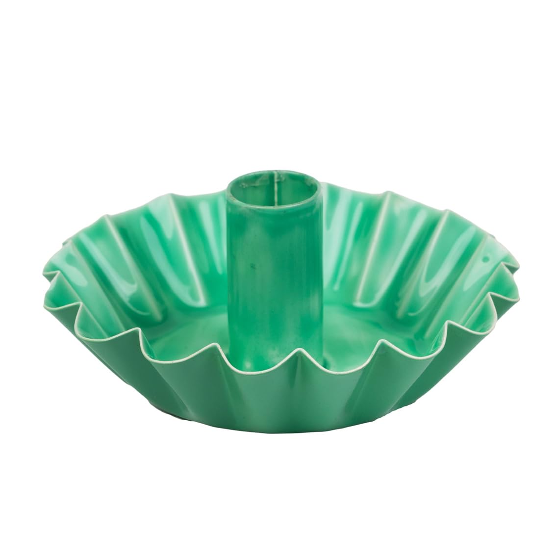 Scalloped Green Metal Dinner Candle Holder - Handmade in India with Enamel Finish - Elegant Table Decor - Versatile Use for Dinner Ambiance and Year-Round Mantlepiece Style Made by Talking Tables